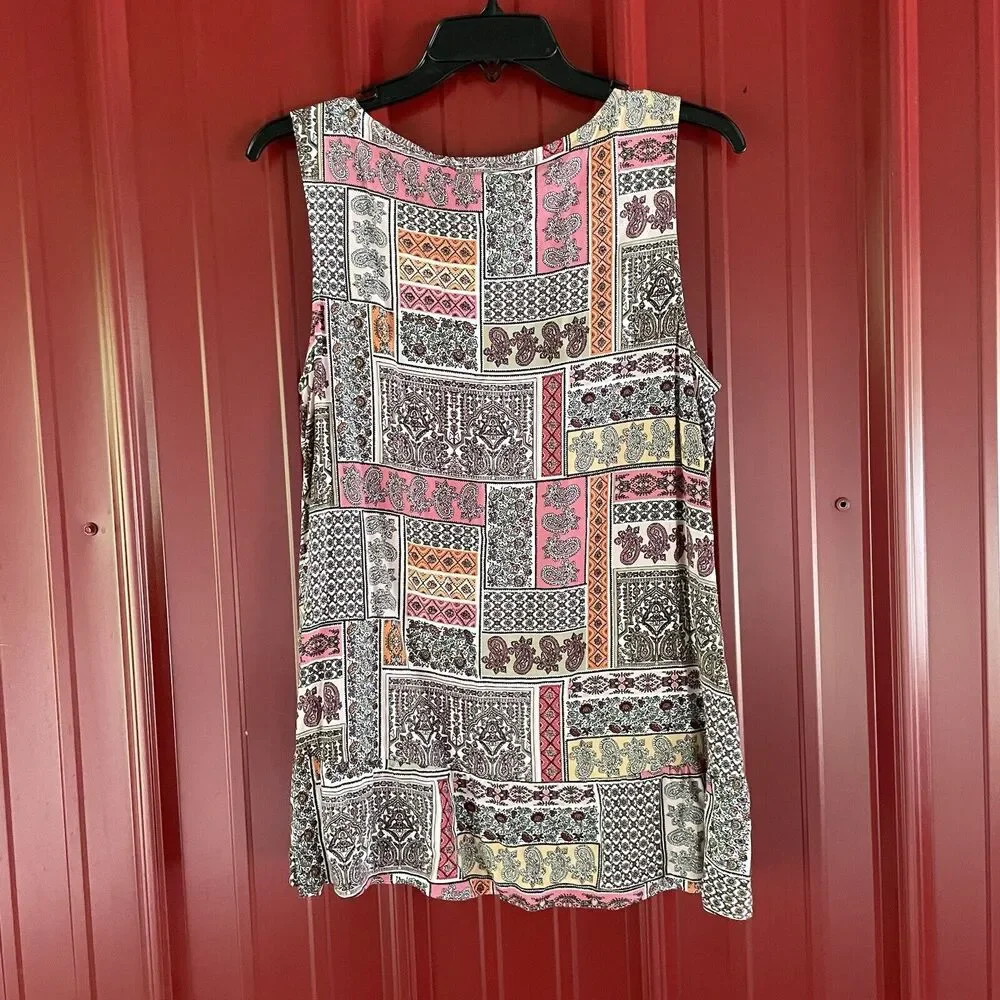 J Jill Top Tank Paisley Pink Orange Sleeveless Sz Medium Mixed Media Lightweight